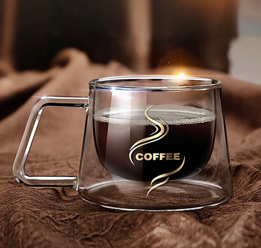 Double Wall Glass Coffee Mugs Set 6.7oz Coffee/Espresso Cups